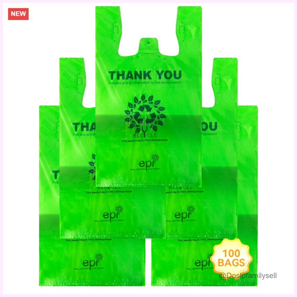 Recyclable Compostable Biodegradable Plastic T-Shirt Bags 100 Count